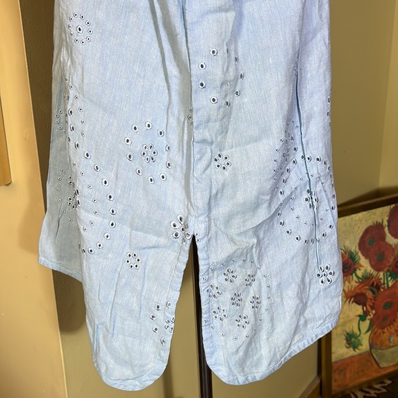 AVENUE Size 14/16 Eyelet CutOut Embroidered Button-front Linen Top  $69 NEW - Picture 10 of 13